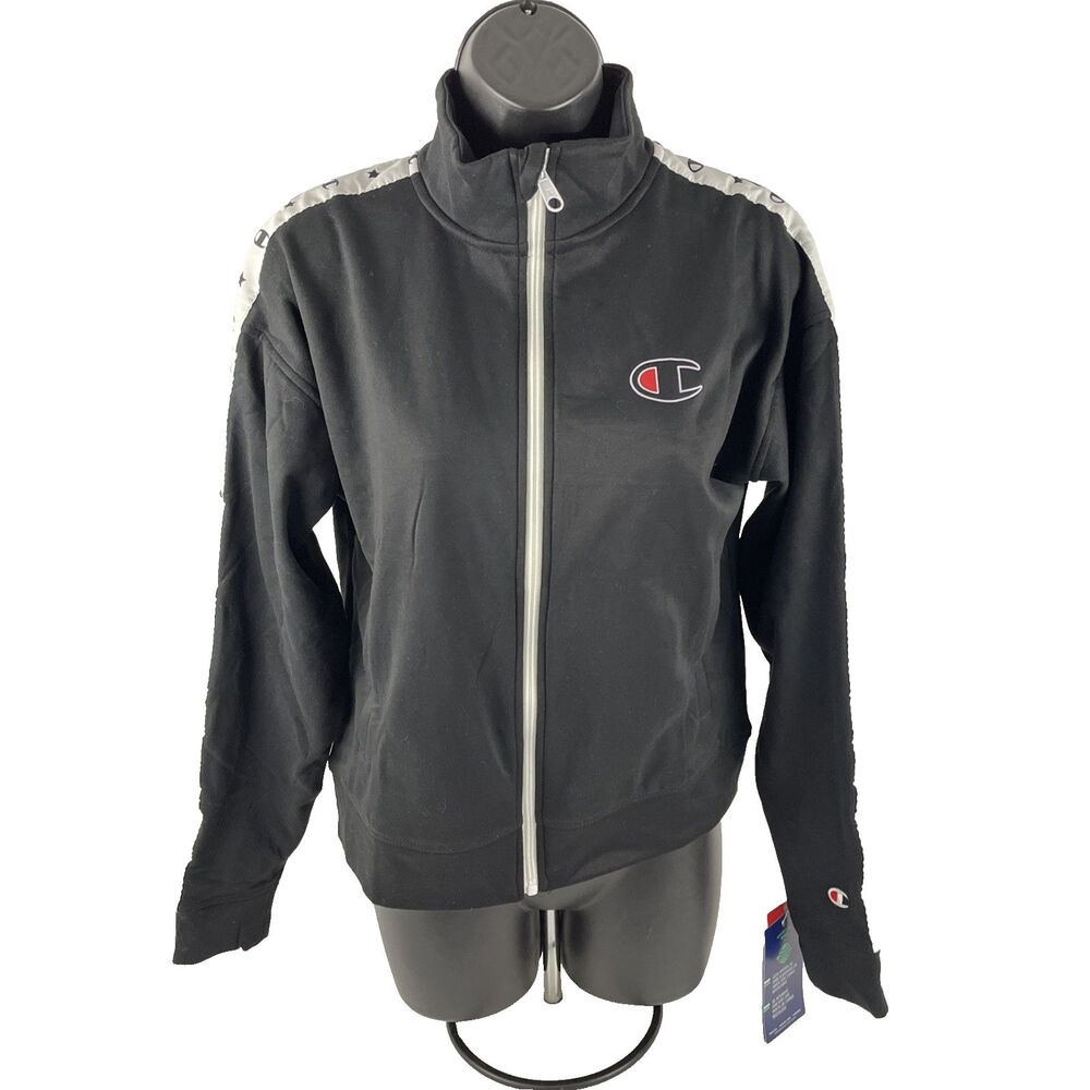 New Women’s Champion Track Jacket Full Zip Sz S NWT Black Logo Trim
